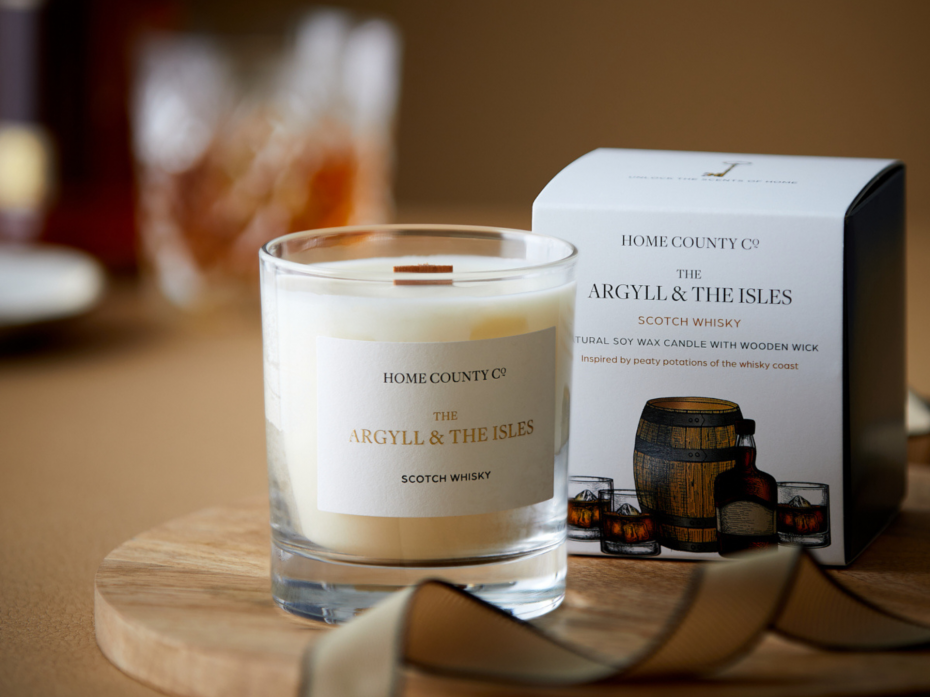 The Argyll & The Isles - Scotch Whisky Candle with packaging