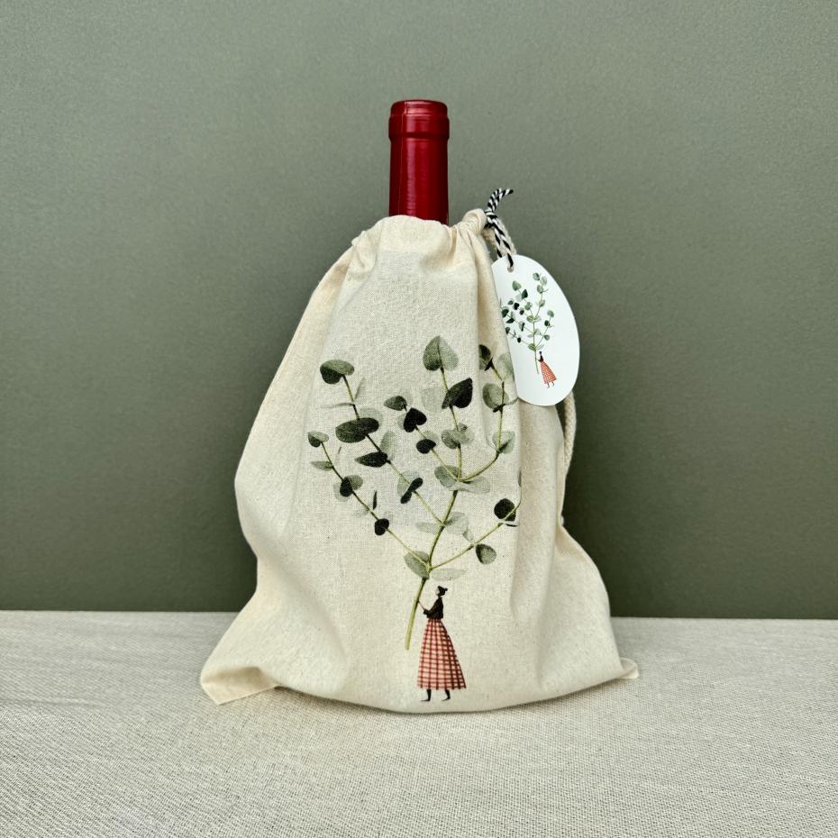 Drawstring Bags - bottle gift bag - Eucalyptus small