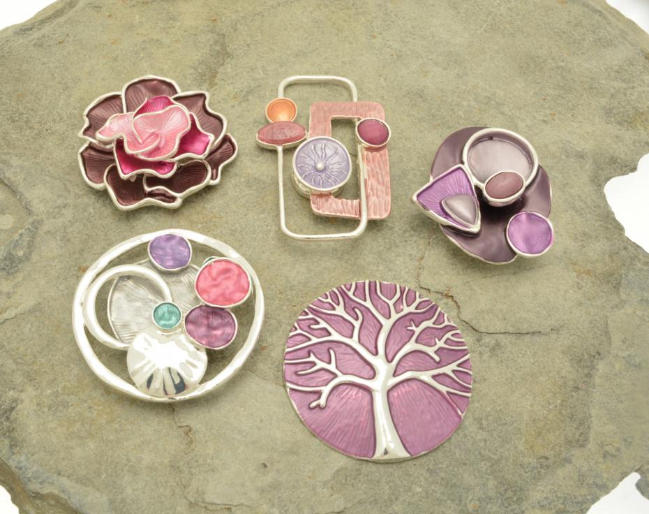 Magnetic Brooches in Pinks and Purples