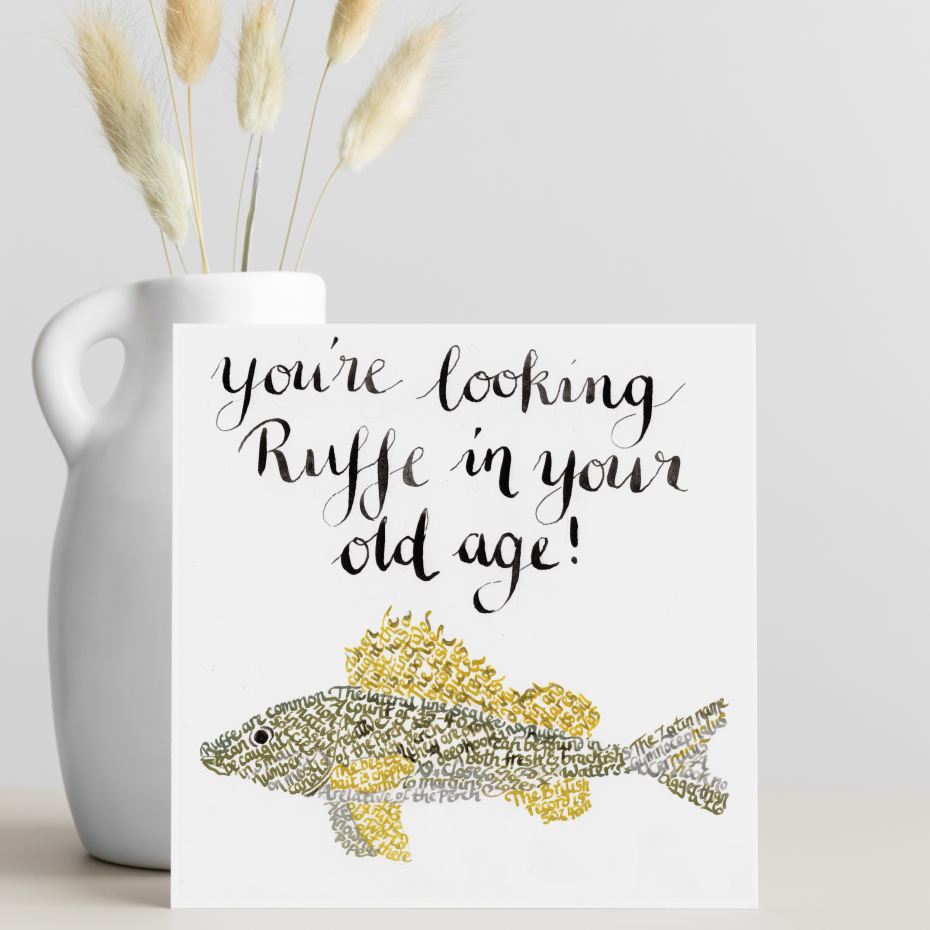 One of serious of 8 cards from my gone fishing range - Fishing is the most participated in sport in the UK, but among the least represented by the card industry - this Ruffe is made entirely of facts about this common fish.