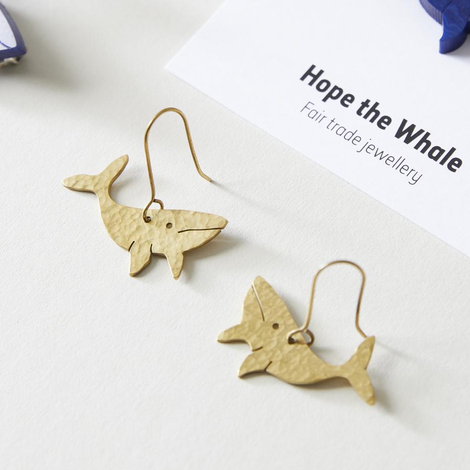 Hope the Whale Brass Earrings