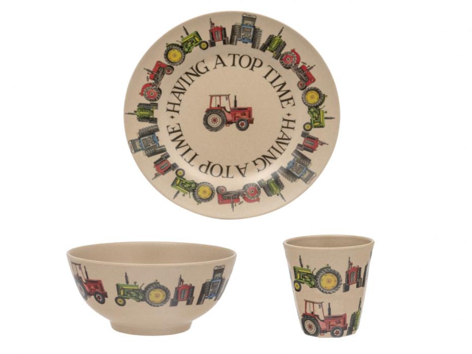 Tractors Rice Husk Plate, Bowl and Beaker