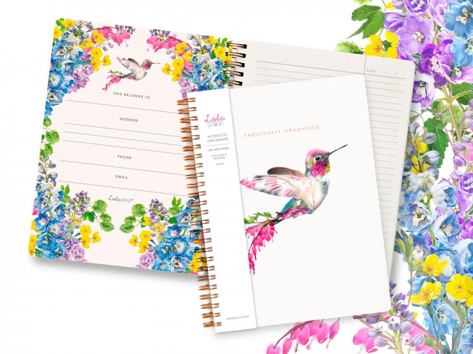 Wildlife Botanical Wiro-bound Notebook Hummingbird Organiser