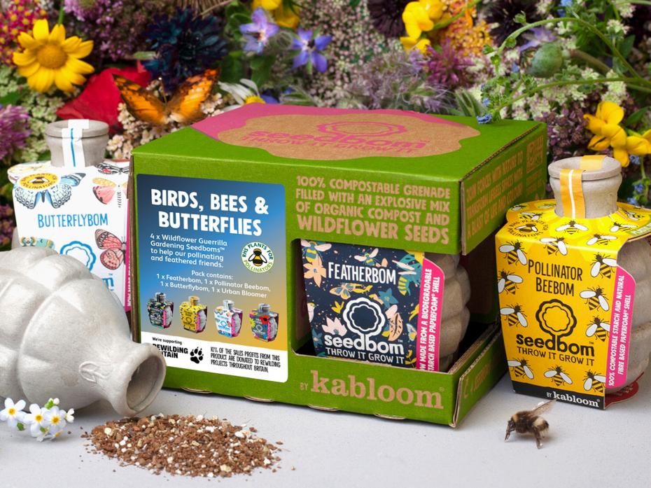 Our bestselling Seedbom giftbox (Containing a Pollinator Beebom, Butterflybom, Featherbom & Urban Bloomer Seedbom)