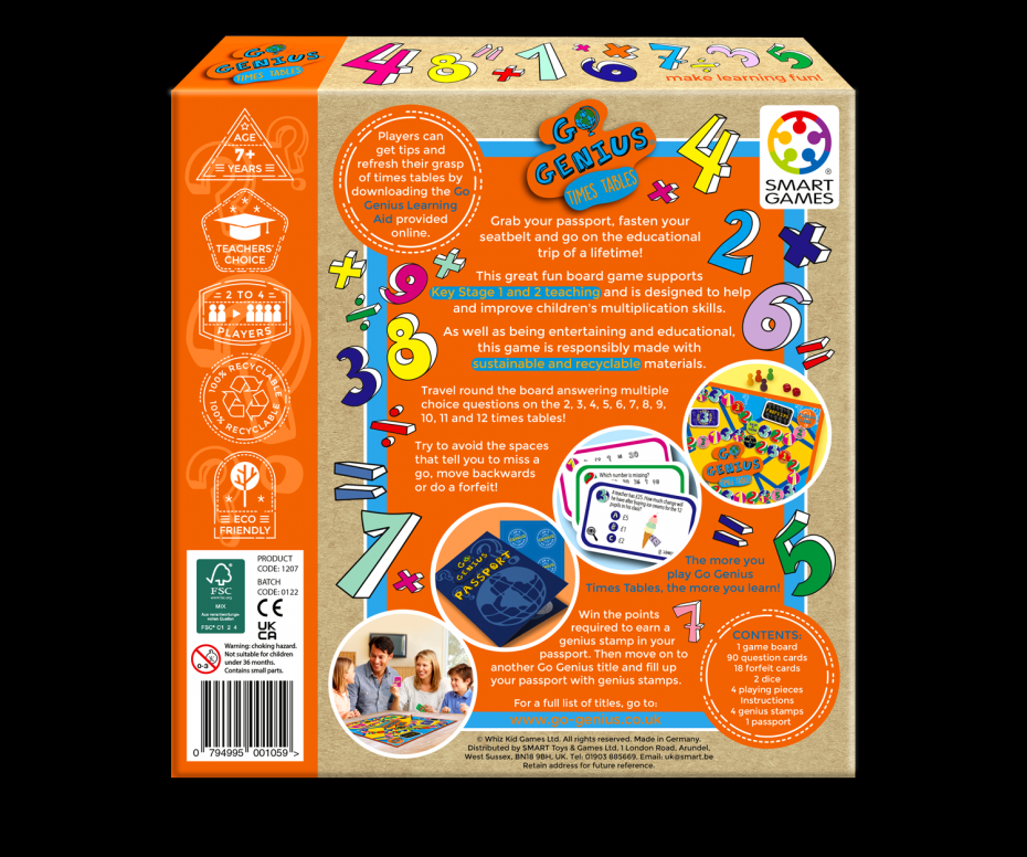 Go Genius Times Tables - The Board Game  (back)