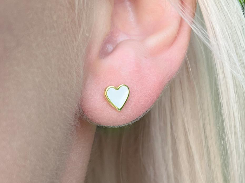 Whitestone Enamel Heart Gold Stud Earrings