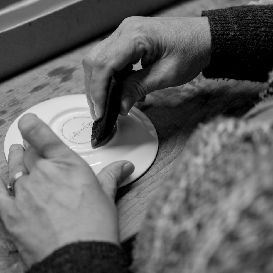 Adding the back stamp to the base of the Saucer