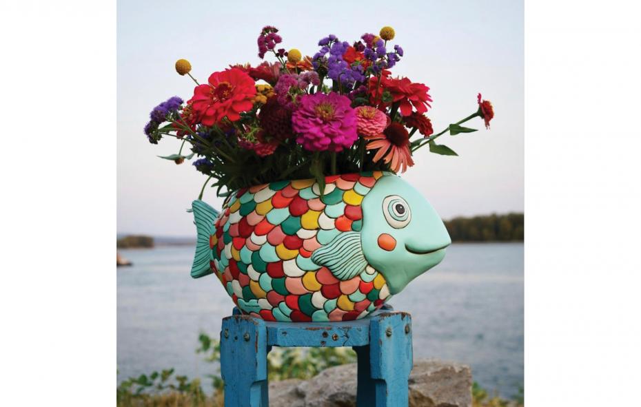 Teal Fish Planter