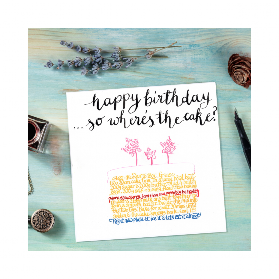 A birthday card with a difference - this cake contains the recipe for how to bake a cake. Perfect for any cake lover!