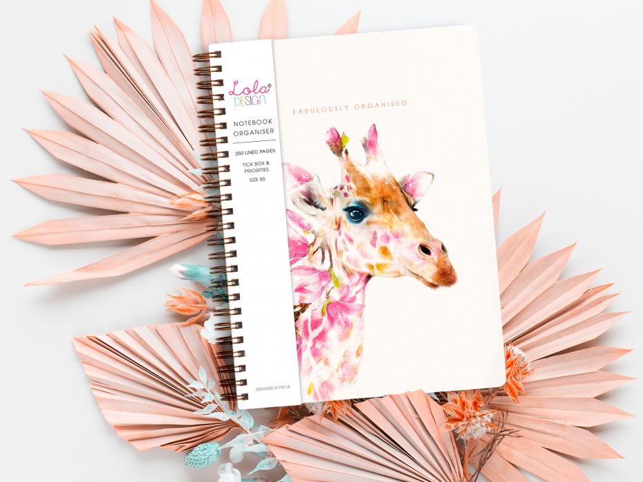 Wildlife Botanical Wiro-bound Notebook Giraffe Organiser