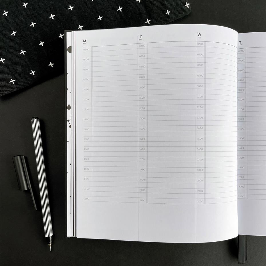 We have 2 diary layouts: Vertical was our new layout for 2023 with the days of the week running down the double page spread. Timed entires ideal for scheduling meetings, calls and appointments.