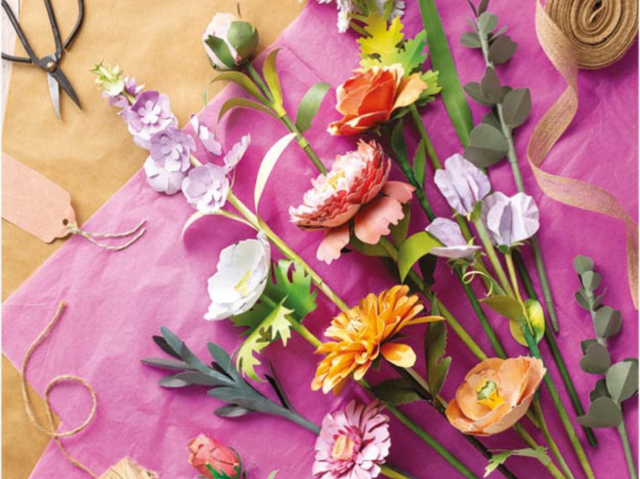 Photo to show a selection of the flowers made from the book.