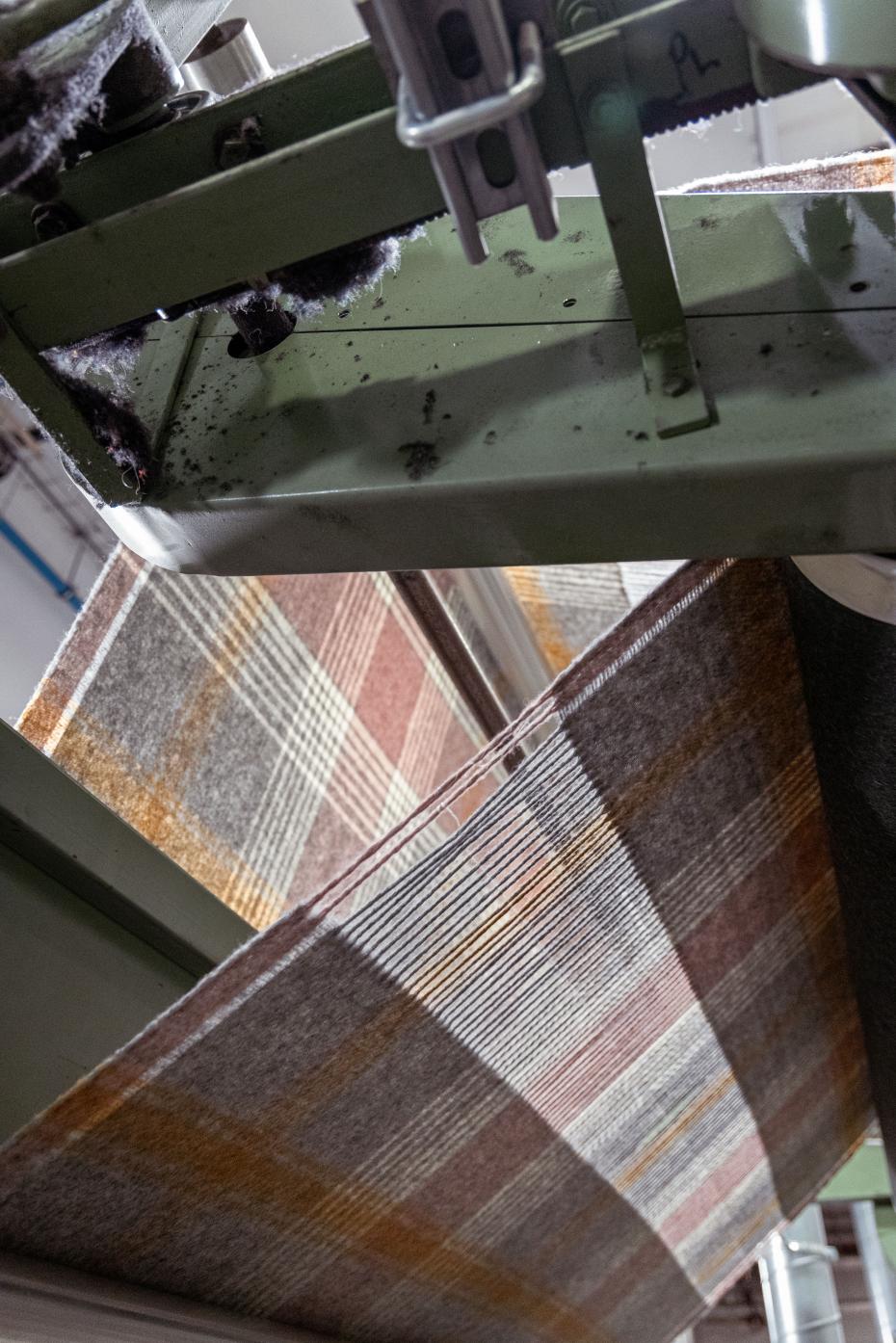 Bronte by Moon British Wool throw collection during manufacturing process