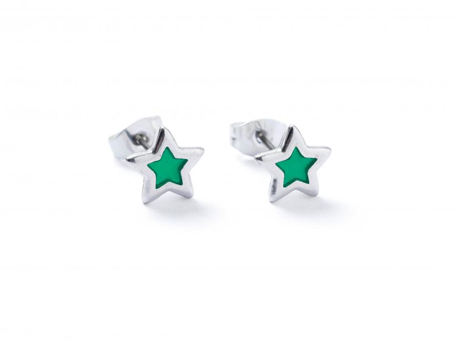 Green Translucent Silver Star Stud Earrings