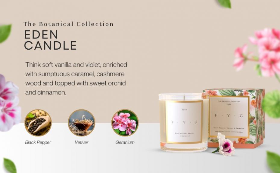 Eden Candle & Box with Description