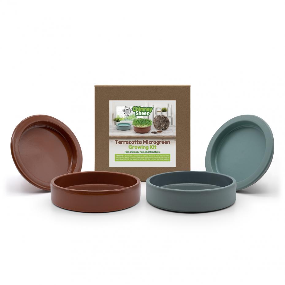 The Microgreen Growing Kit is available in Natural Terracotta and Turquoise