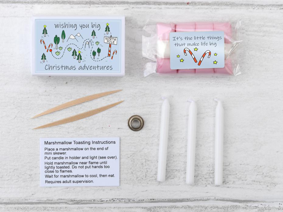 Christmas Mini Marshmallow Toasting Kit Contents