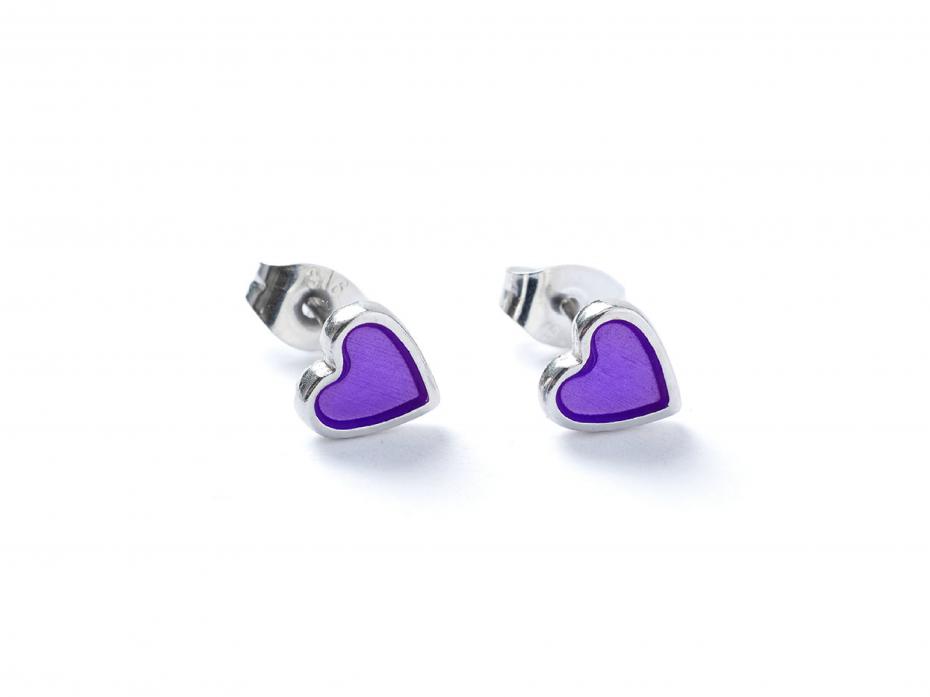 Purple Translucent Silver Heart Stud Earrings