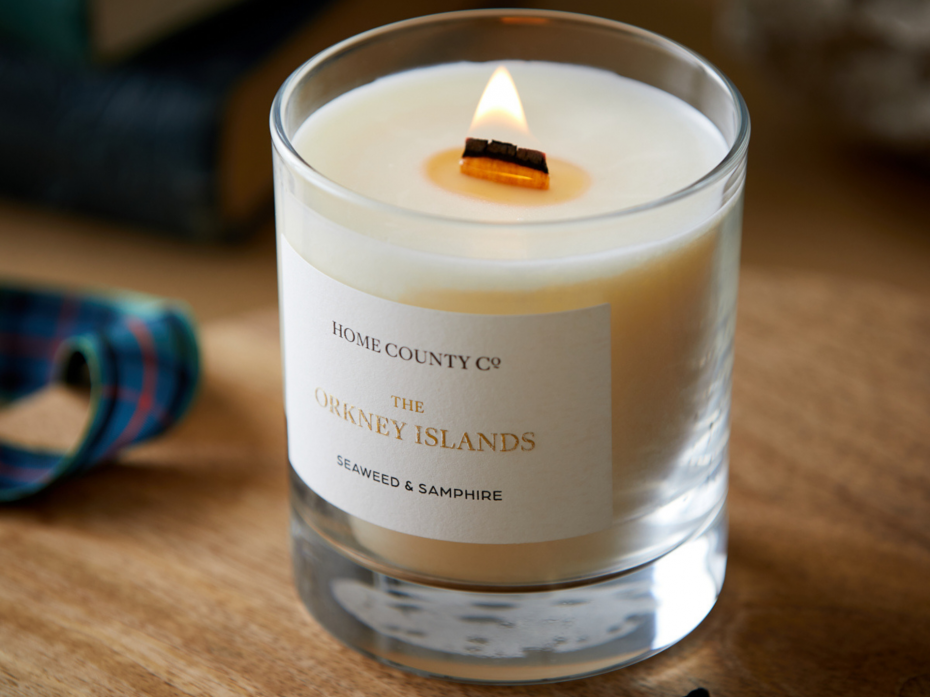 The Orkney Islands - Seaweed & Samphire Candle alight