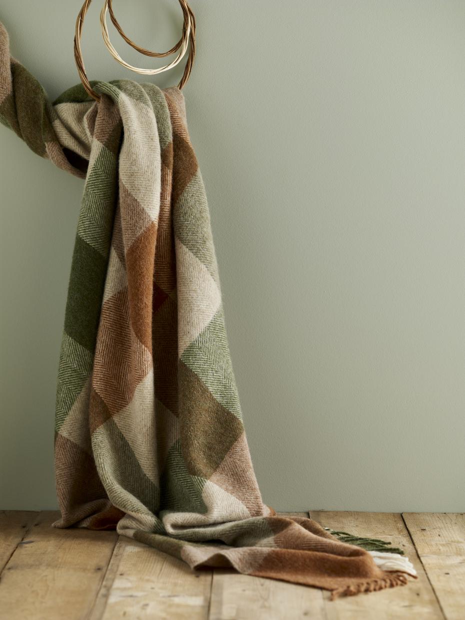 Bronte by Moon British Wool Block Check luxury throw in terracotta / green