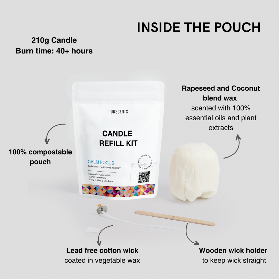 Ecommerce shot of Calm Focus Candle Refill Pouch - Inside the pouch