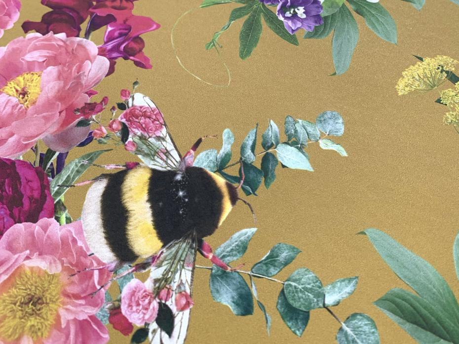 Wildlife botanical bee wallpaper  in golden mustard