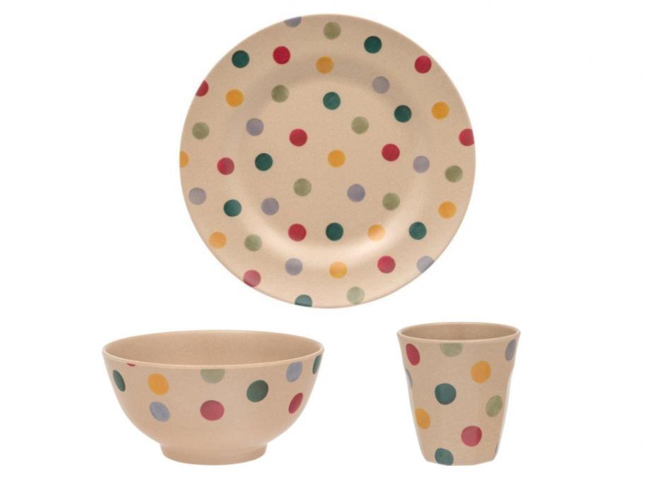 Polka Dot Rice Husk Plate, Bowl and Beaker