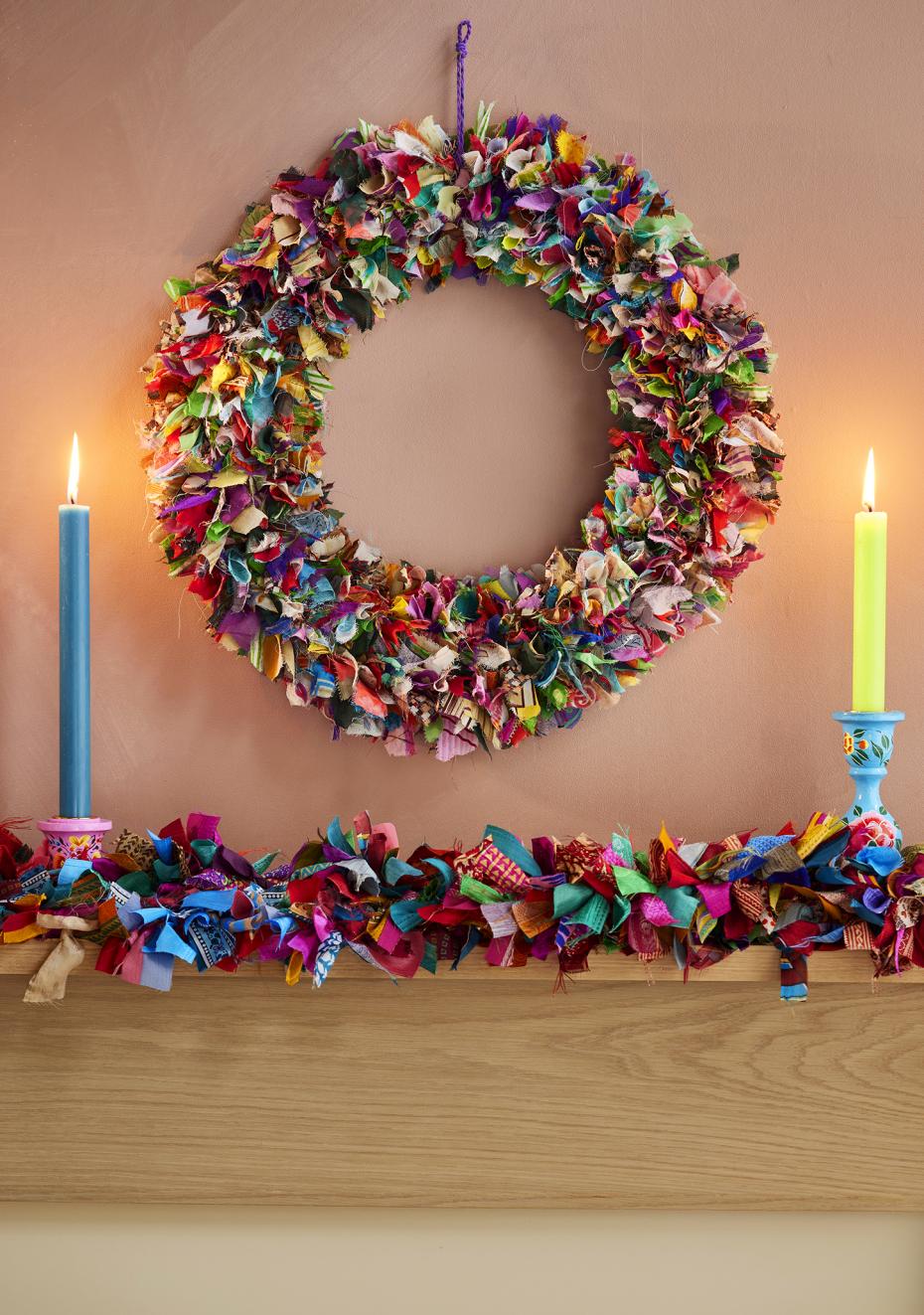 Recycled Sari Wreath Multicolour