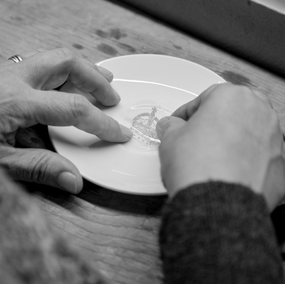 Adding the Crown detail to the centre of the Saucer, to be revealed when the cup is lifted.