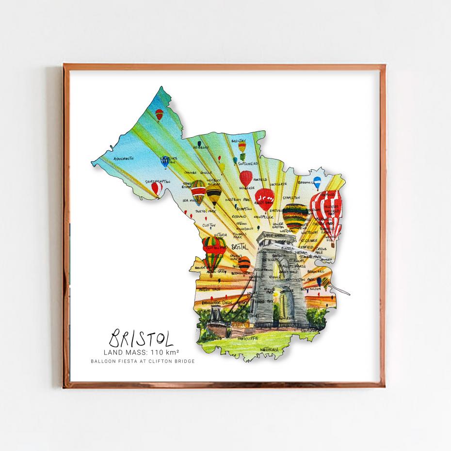 Bristol Balloon Fiesta County Map framed