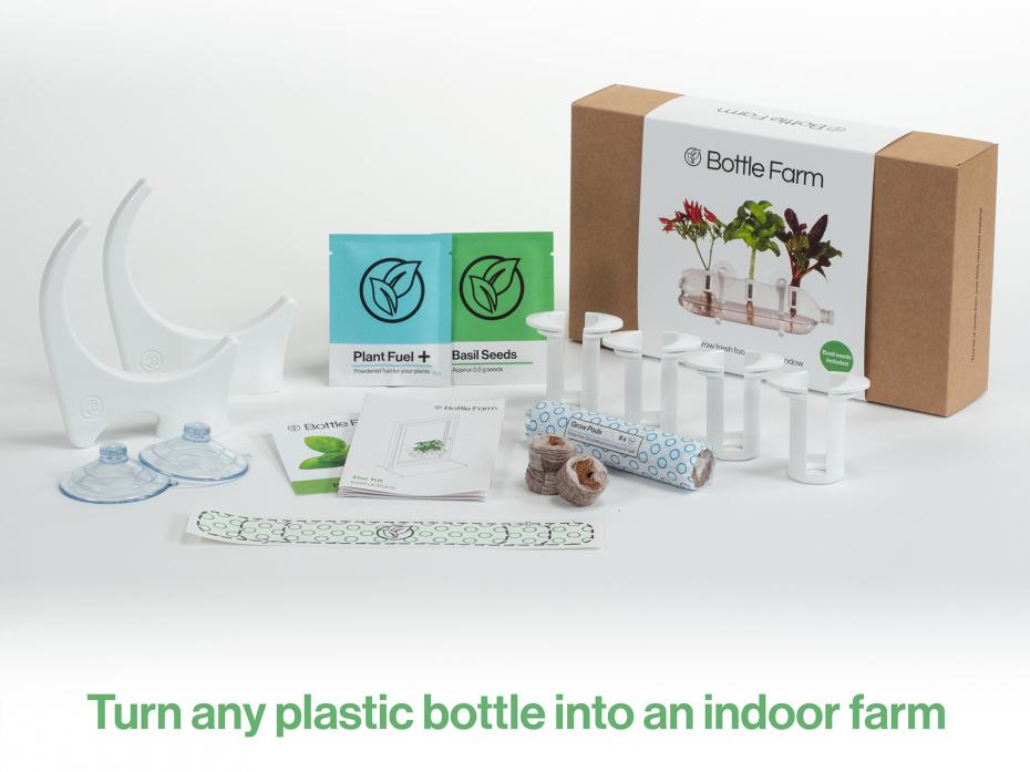 Bottle Farm comes with everything needed to grow herbs & vegetables.