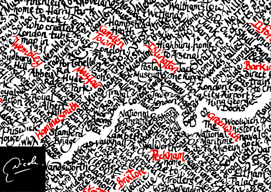 Greater London calligraphy map extract