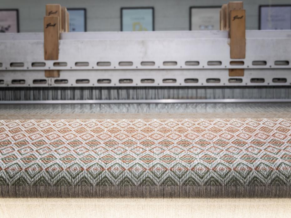 Bronte by Moon British Wool throw collection on loom in the mill