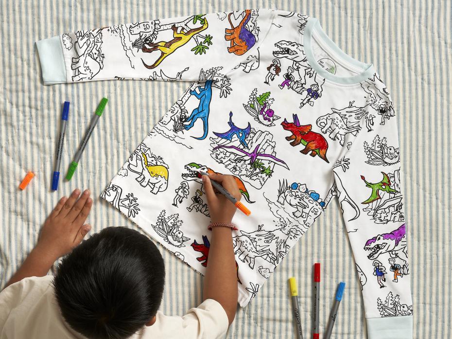 colour-in dinosaur pyjamas