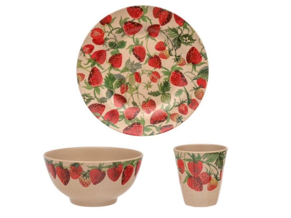 Strawberries Rice Husk Plate, Bowl and Beaker