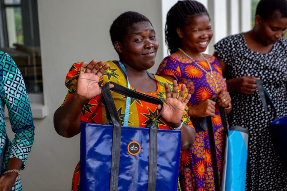 Recycled Lorry Curtain & Inner Tube 'Martha' Tote bag with the Cycle of Good Malawi tailors