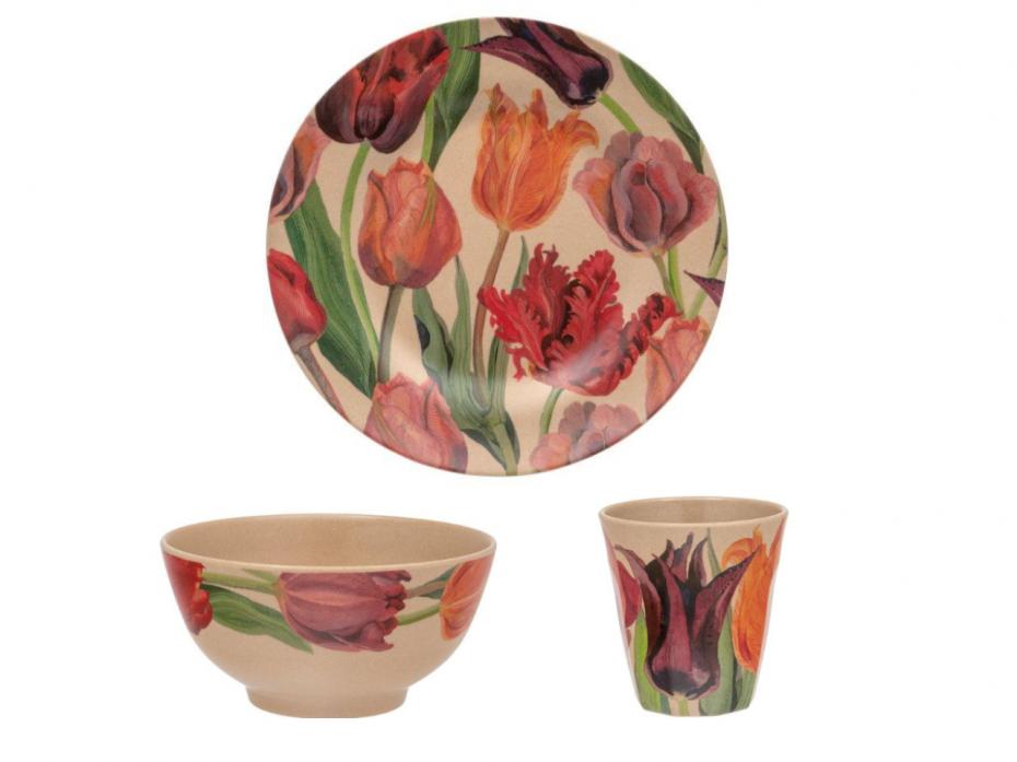 Tulips Rice Husk Plate, Bowl and Beaker